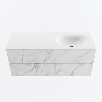Mondiaz VICA 120cm badmeubel onderkast Carrara 2 lades. Wastafel MOON rechts zonder kraangat, kleur Talc. Cararra