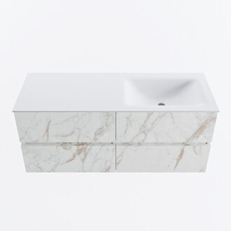 Mondiaz VICA 120cm badmeubel onderkast Carrara 4 lades. Wastafel CLOUD rechts zonder kraangat, kleur Talc. Cararra