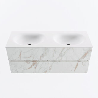 Mondiaz VICA 120cm badmeubel onderkast Carrara 4 lades. Wastafel MOON dubbel 2 kraangaten, kleur Talc. Cararra