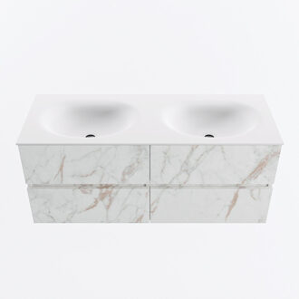 Mondiaz VICA 120cm badmeubel onderkast Carrara 4 lades. Wastafel MOON dubbel zonder kraangat, kleur Talc. Cararra