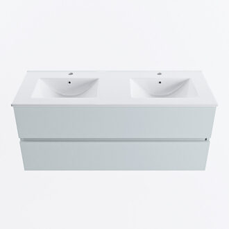 Mondiaz VICA 120cm badmeubel onderkast Clay 2 lades. Wastafel DENIA dubbel 2 kraangaten, kleur Glanzend Wit.