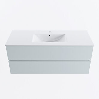Mondiaz VICA 120cm badmeubel onderkast Clay 2 lades. Wastafel DENIA midden 1 kraangat, kleur Glanzend Wit.