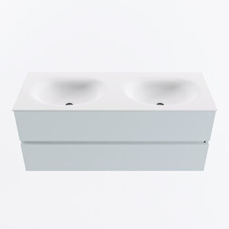 Mondiaz VICA 120cm badmeubel onderkast Clay 2 lades. Wastafel MOON dubbel zonder kraangat, kleur Talc.