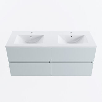 Mondiaz VICA 120cm badmeubel onderkast Clay 4 lades. Wastafel DENIA dubbel 2 kraangaten, kleur Glanzend Wit.