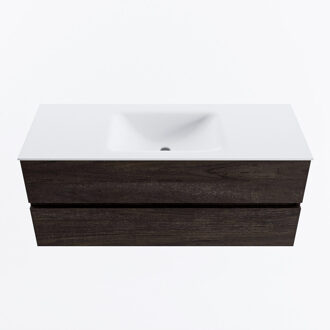 Mondiaz VICA 120cm badmeubel onderkast Dark Brown 2 lades. Wastafel CLOUD midden zonder kraangat, kleur Talc.