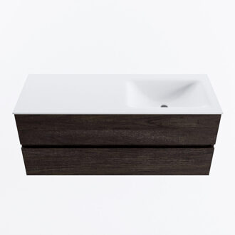 Mondiaz VICA 120cm badmeubel onderkast Dark Brown 2 lades. Wastafel CLOUD rechts zonder kraangat, kleur Talc.