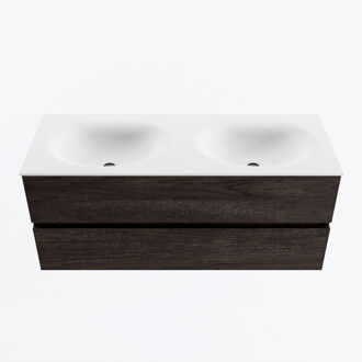 Mondiaz VICA 120cm badmeubel onderkast Dark Brown 2 lades. Wastafel MOON dubbel zonder kraangat, kleur Talc.