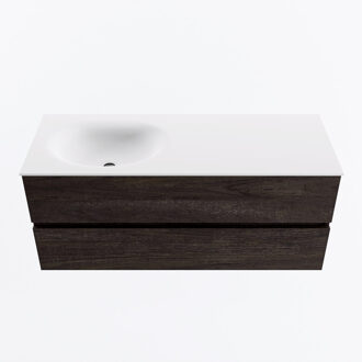 Mondiaz VICA 120cm badmeubel onderkast Dark Brown 2 lades. Wastafel MOON links 1 kraangat, kleur Talc.