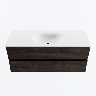 Mondiaz VICA 120cm badmeubel onderkast Dark Brown 2 lades. Wastafel MOON midden 1 kraangat, kleur Talc.