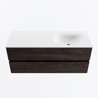 Mondiaz VICA 120cm badmeubel onderkast Dark Brown 2 lades. Wastafel MOON rechts 1 kraangat, kleur Talc.