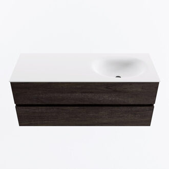 Mondiaz VICA 120cm badmeubel onderkast Dark Brown 2 lades. Wastafel MOON rechts zonder kraangat, kleur Talc.