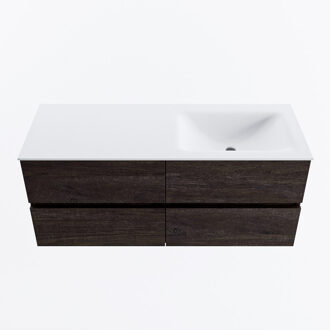 Mondiaz VICA 120cm badmeubel onderkast Dark Brown 4 lades. Wastafel CLOUD rechts 1 kraangat, kleur Talc.