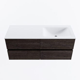 Mondiaz VICA 120cm badmeubel onderkast Dark Brown 4 lades. Wastafel CLOUD rechts zonder kraangat, kleur Talc.