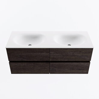 Mondiaz VICA 120cm badmeubel onderkast Dark Brown 4 lades. Wastafel MOON dubbel 2 kraangaten, kleur Talc.
