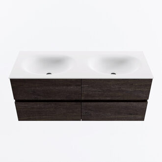Mondiaz VICA 120cm badmeubel onderkast Dark Brown 4 lades. Wastafel MOON dubbel zonder kraangat, kleur Talc.