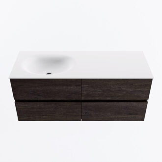 Mondiaz VICA 120cm badmeubel onderkast Dark Brown 4 lades. Wastafel MOON links 1 kraangat, kleur Talc.