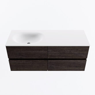 Mondiaz VICA 120cm badmeubel onderkast Dark Brown 4 lades. Wastafel MOON links zonder kraangat, kleur Talc.