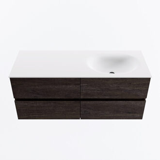 Mondiaz VICA 120cm badmeubel onderkast Dark Brown 4 lades. Wastafel MOON rechts 1 kraangat, kleur Talc.