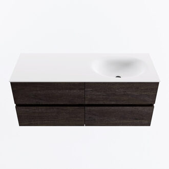 Mondiaz VICA 120cm badmeubel onderkast Dark Brown 4 lades. Wastafel MOON rechts zonder kraangat, kleur Talc.