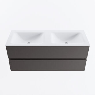 Mondiaz VICA 120cm badmeubel onderkast Dark Grey 2 lades. Wastafel CLOUD dubbel 2 kraangaten, kleur Talc.