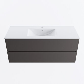 Mondiaz VICA 120cm badmeubel onderkast Dark Grey 2 lades. Wastafel DENIA midden 1 kraangat, kleur Glanzend Wit.