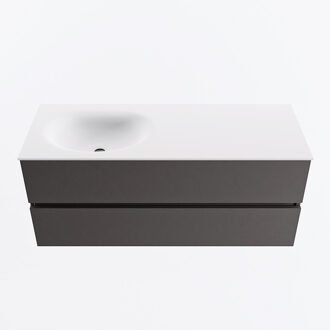 Mondiaz VICA 120cm badmeubel onderkast Dark Grey 2 lades. Wastafel MOON links 1 kraangat, kleur Talc.