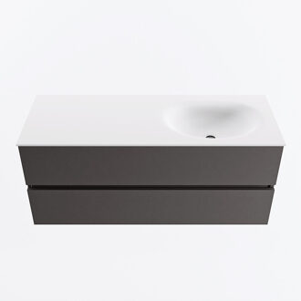 Mondiaz VICA 120cm badmeubel onderkast Dark Grey 2 lades. Wastafel MOON rechts zonder kraangat, kleur Talc.