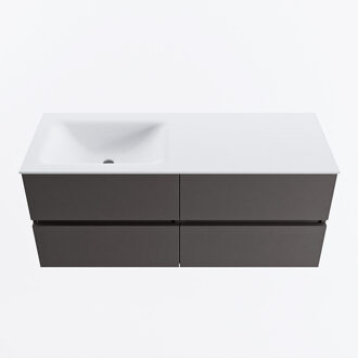 Mondiaz VICA 120cm badmeubel onderkast Dark Grey 4 lades. Wastafel CLOUD links zonder kraangat, kleur Talc.
