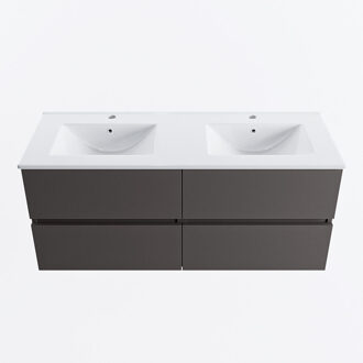 Mondiaz VICA 120cm badmeubel onderkast Dark Grey 4 lades. Wastafel DENIA dubbel 2 kraangaten, kleur Glanzend Wit.
