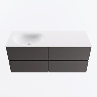Mondiaz VICA 120cm badmeubel onderkast Dark Grey 4 lades. Wastafel MOON links 1 kraangat, kleur Talc.