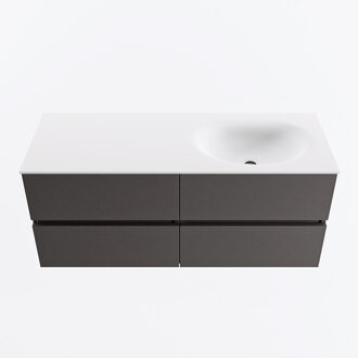 Mondiaz VICA 120cm badmeubel onderkast Dark Grey 4 lades. Wastafel MOON rechts zonder kraangat, kleur Talc.