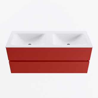 Mondiaz VICA 120cm badmeubel onderkast Fire 2 lades. Wastafel CLOUD dubbel zonder kraangat, kleur Talc.