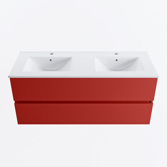 Mondiaz VICA 120cm badmeubel onderkast Fire 2 lades. Wastafel DENIA dubbel 2 kraangaten, kleur Glanzend Wit.