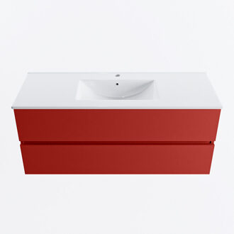 Mondiaz VICA 120cm badmeubel onderkast Fire 2 lades. Wastafel DENIA midden 1 kraangat, kleur Glanzend Wit.