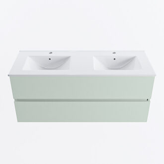 Mondiaz VICA 120cm badmeubel onderkast Greey 2 lades. Wastafel DENIA dubbel 2 kraangaten, kleur Glanzend Wit.