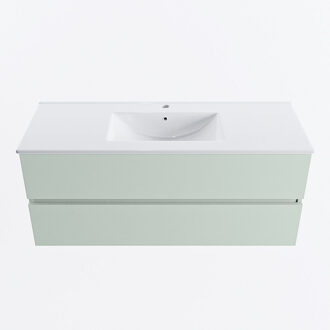 Mondiaz VICA 120cm badmeubel onderkast Greey 2 lades. Wastafel DENIA midden 1 kraangat, kleur Glanzend Wit.