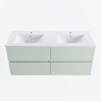 Mondiaz VICA 120cm badmeubel onderkast Greey 4 lades. Wastafel DENIA dubbel 2 kraangaten, kleur Glanzend Wit.