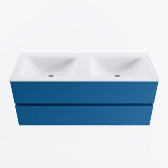 Mondiaz VICA 120cm badmeubel onderkast Jeans 2 lades. Wastafel CLOUD dubbel 2 kraangaten, kleur Talc.