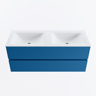 Mondiaz VICA 120cm badmeubel onderkast Jeans 2 lades. Wastafel CLOUD dubbel zonder kraangat, kleur Talc.