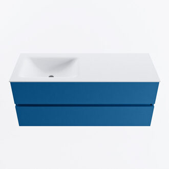 Mondiaz VICA 120cm badmeubel onderkast Jeans 2 lades. Wastafel CLOUD links 1 kraangat, kleur Talc.