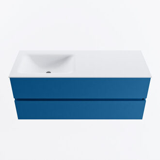 Mondiaz VICA 120cm badmeubel onderkast Jeans 2 lades. Wastafel CLOUD links zonder kraangat, kleur Talc.