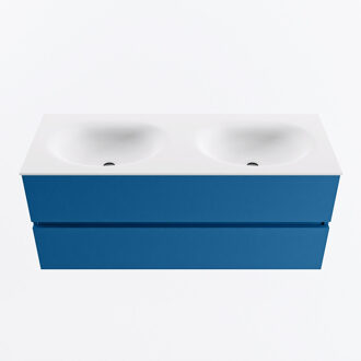 Mondiaz VICA 120cm badmeubel onderkast Jeans 2 lades. Wastafel MOON dubbel 2 kraangaten, kleur Talc.