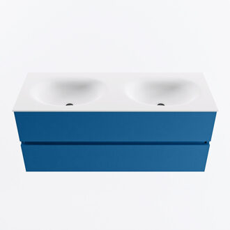 Mondiaz VICA 120cm badmeubel onderkast Jeans 2 lades. Wastafel MOON dubbel zonder kraangat, kleur Talc.