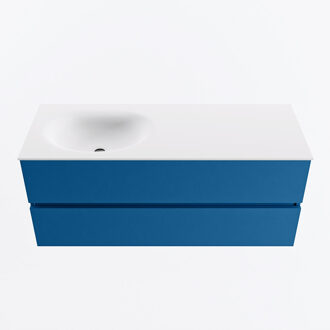 Mondiaz VICA 120cm badmeubel onderkast Jeans 2 lades. Wastafel MOON links 1 kraangat, kleur Talc.