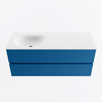 Mondiaz VICA 120cm badmeubel onderkast Jeans 2 lades. Wastafel MOON links zonder kraangat, kleur Talc.