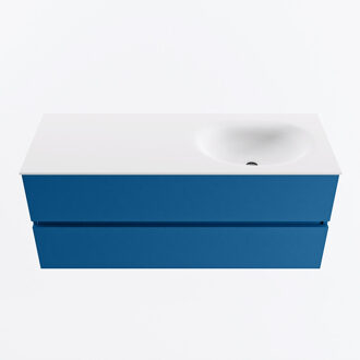 Mondiaz VICA 120cm badmeubel onderkast Jeans 2 lades. Wastafel MOON rechts zonder kraangat, kleur Talc.