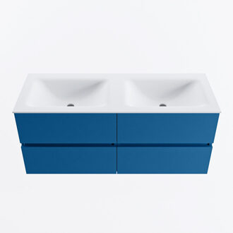 Mondiaz VICA 120cm badmeubel onderkast Jeans 4 lades. Wastafel CLOUD dubbel zonder kraangat, kleur Talc.