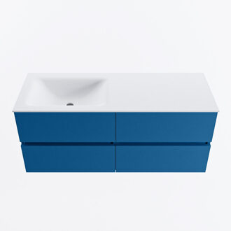 Mondiaz VICA 120cm badmeubel onderkast Jeans 4 lades. Wastafel CLOUD links zonder kraangat, kleur Talc.