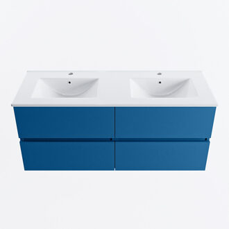 Mondiaz VICA 120cm badmeubel onderkast Jeans 4 lades. Wastafel DENIA dubbel 2 kraangaten, kleur Glanzend Wit.