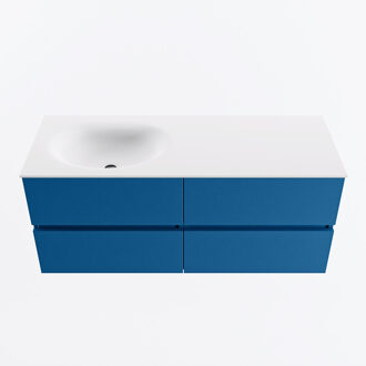 Mondiaz VICA 120cm badmeubel onderkast Jeans 4 lades. Wastafel MOON links zonder kraangat, kleur Talc.